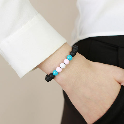 Bracelet Perles Agate Noire Acrylique Amitié Hommes Et Femmes