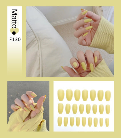 Nail Art Fake Nails Stiletto Tips Clear Press on Long False with Glue Coffin Stick Display Full Cover Artificial Designs Matte - Fashionner