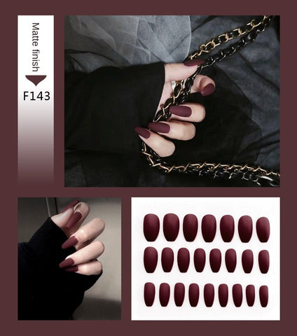 Nail Art Fake Nails Stiletto Tips Clear Press on Long False with Glue Coffin Stick Display Full Cover Artificial Designs Matte - Fashionner