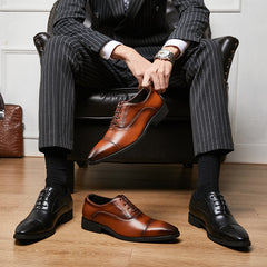 New lace-up pointed soft soled three-joint leather height-increasing Business men's Oxford Dress Shoes - Fashionner