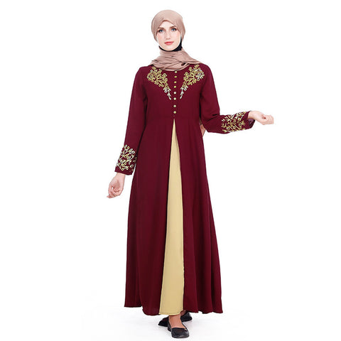 Robe arabe musulmane imprimée dorée pour femmes