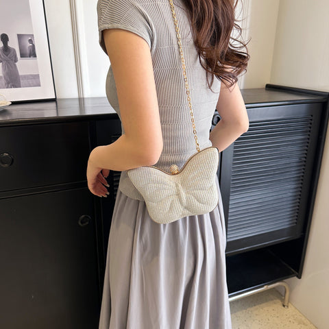 Sac bandoulière en métal pour femme à motif papillon, rayures et bouton-pression