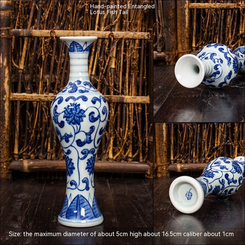 Mini Vase en Céramique de Jingdezhen, Ornement Ancien d'Étagère Hydroponique, Bouteille en Porcelaine Bleue et Blanche Peinte à la Main, Souvenirs