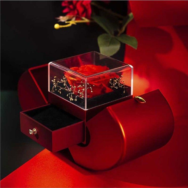 Fashion Jewelry Box Red Apple Christmas Gift Necklace Eternal Rose For Girl Mother's Day Valentine's Day Gifts With Artificial Flower Rose Flower Jewelry Box - Fashionner