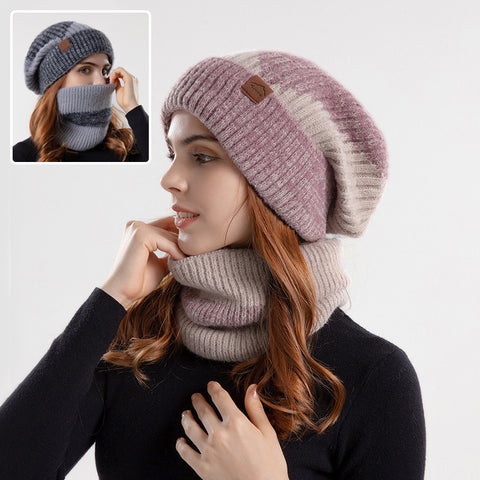 Ensemble de 2 pièces bonnet tricoté avec écharpe, bonnet d'hiver bicolore et écharpe en laine épaisse et chaude avec cache-oreilles