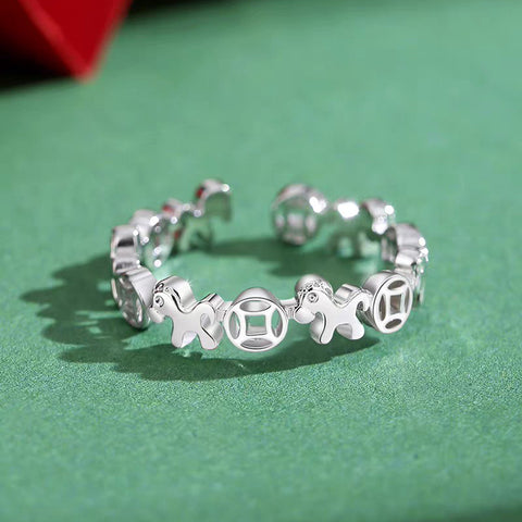Buy 1 Piece 999 Sterling Silver Rocking Horse & Coin Open Ring, Cute Lucky Style, For Daily Wear & Gifting online at Fashionner.