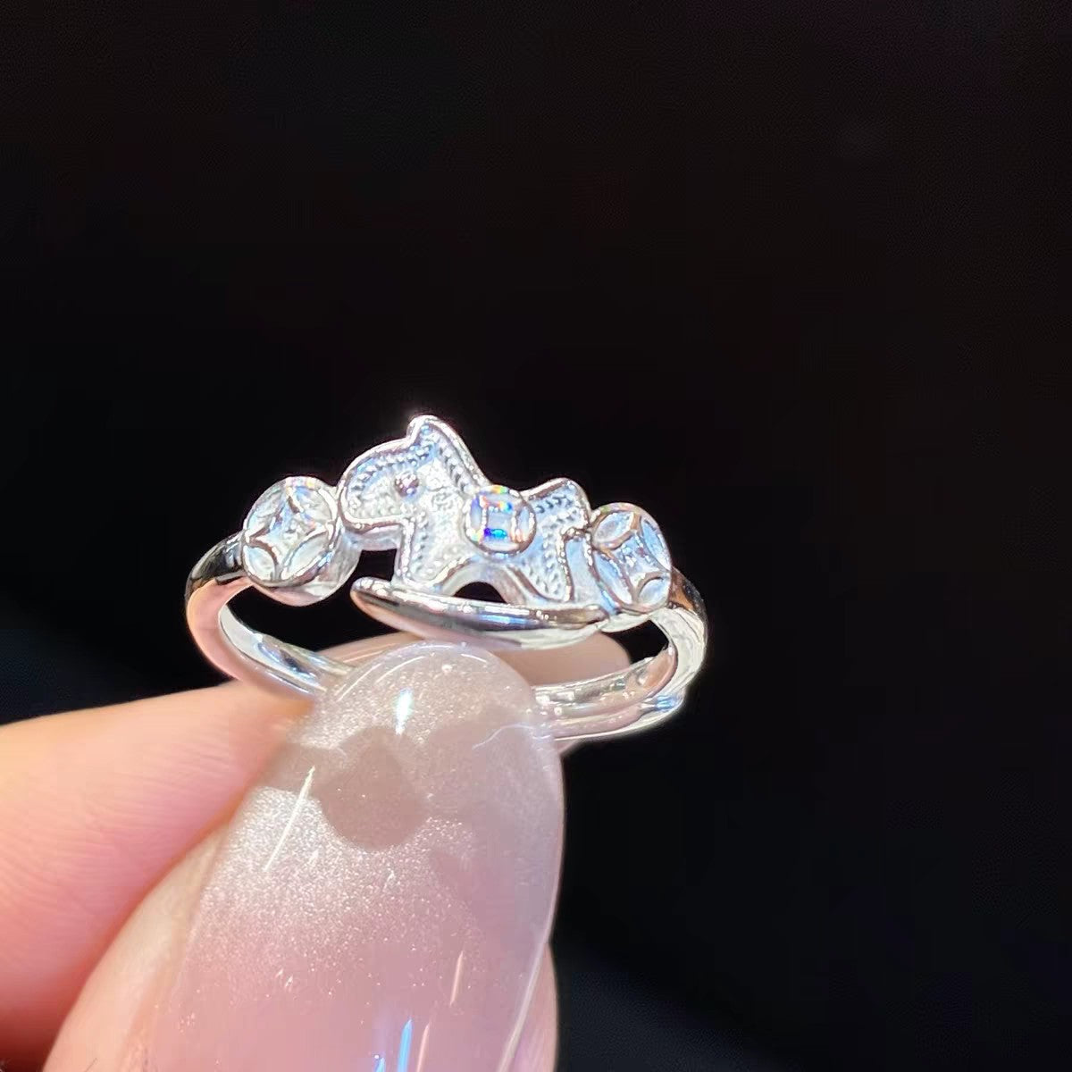 Buy 1 Piece 999 Sterling Silver Rocking Horse & Coin Open Ring, Cute Lucky Style, For Daily Wear & Gifting online at Fashionner.