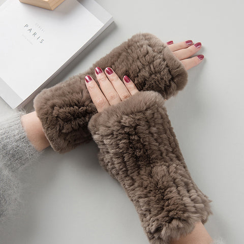 Gants doux, chauds et épais en fourrure de lapin Rex