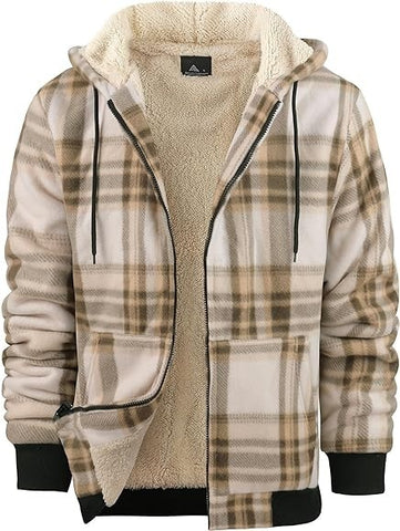 Veste zippée à capuche à imprimé écossais pour homme Manteau chaud rembourré en coton épaissi pour l'hiver