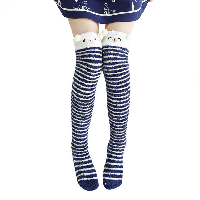 Christmas Long Socks Winter Women Striped Stockings New - Fashionner