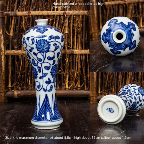 Mini Vase en Céramique de Jingdezhen, Ornement Ancien d'Étagère Hydroponique, Bouteille en Porcelaine Bleue et Blanche Peinte à la Main, Souvenirs