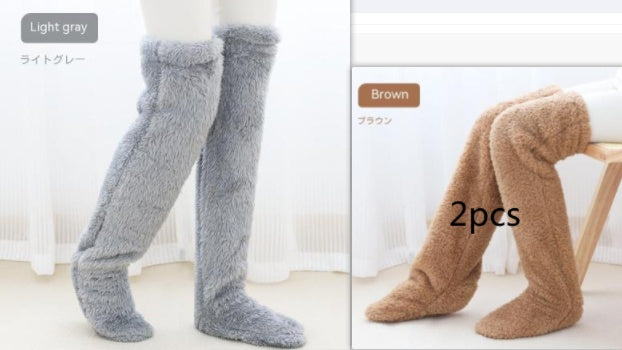 Buy Over Knee High Fuzzy Long Socks Winter Warm Cold Leg Knee Joint Cold-Proof Stockings Home Floor Sleeping Socks online at Fashionner.