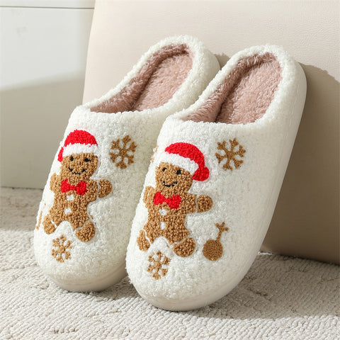 Chaussons de Noël en pain d'épices flocon de neige pour femme – Intérieur antidérapant hiver chambre maison pantoufles douces
