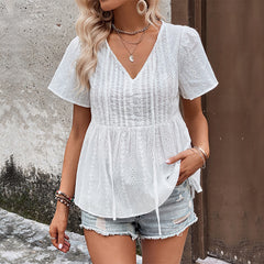 Summer New Women's V-neck Stitching Shirt - Fashionner