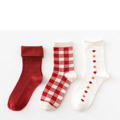 Three Pairs Of Women's Cartoon Food Printed Cotton Socks - Fashionner