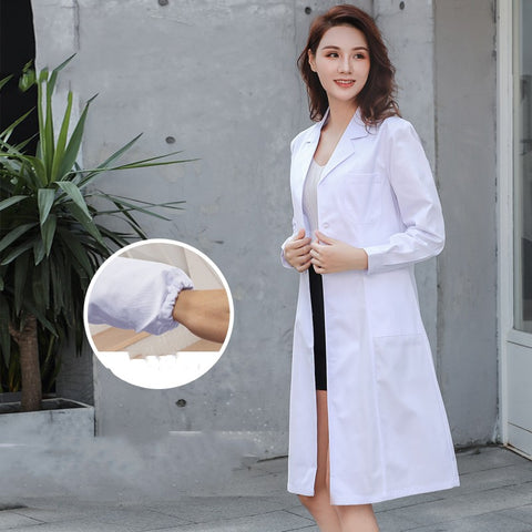 Blouse de laboratoire à manches longues pour femme médecin, robe d'infirmière à manches courtes