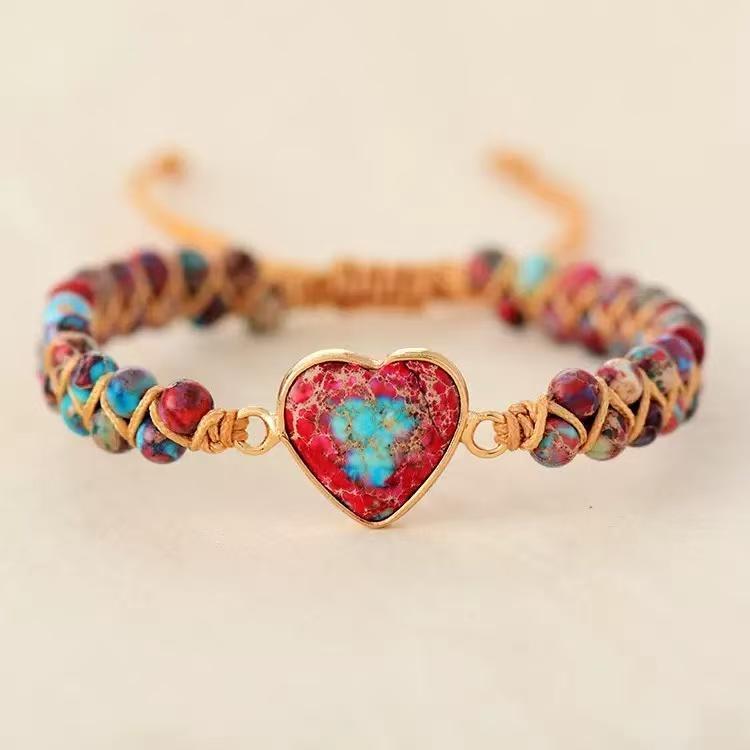 Buy Hand-Woven Natural Stone Imperial Heart Bracelet, Adjustable online at Fashionner.