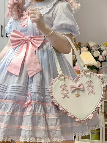 Sac à bandoulière portable en dentelle avec nœud de cœur croisé et jolie forme de cœur