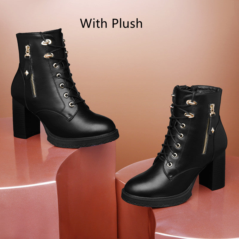 S Women's Shoes British Style Autumn And Winter Single Boots High Heels Women - Fashionner