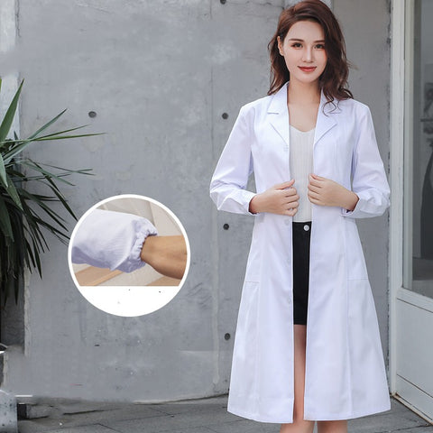 Blouse de laboratoire à manches longues pour femme médecin, robe d'infirmière à manches courtes