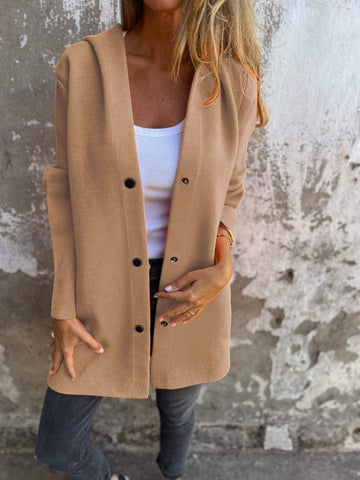 Cardigan décontracté à capuche simple boutonnage, veste de mode ample de couleur unie, vêtements pour femmes printemps et automne