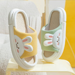 Cute Rabbit Slippers Linen House Shoes For Women - Fashionner