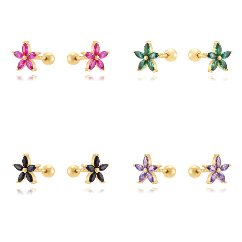 Buy Womens Color Zircon Purple Bauhinia Flower Earrings online at Fashionner.