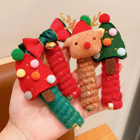 Jolies filles bande élastique en caoutchouc Noël enfants fil téléphonique cheveux spirale bobine festive habiller les accessoires de cheveux d'enfant coiffure