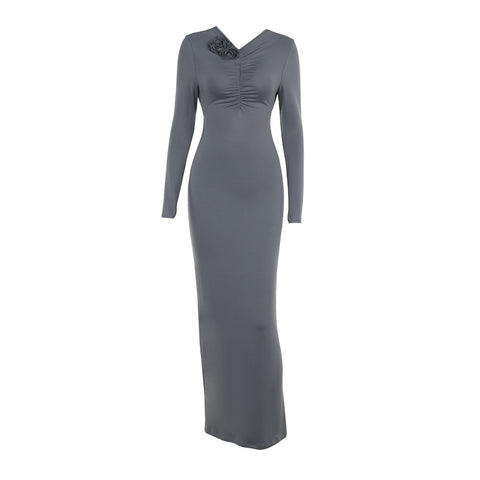Robe longue élégante coupe ajustée pour l'automne
