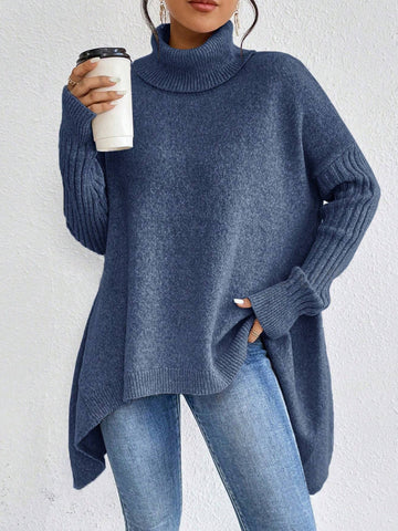 Buy Irregular Turtleneck Sweater Winter Loose Long Sleeve Knitted Tops Leisure Warm Pullover Sweater Women'S Clothing online at Fashionner.