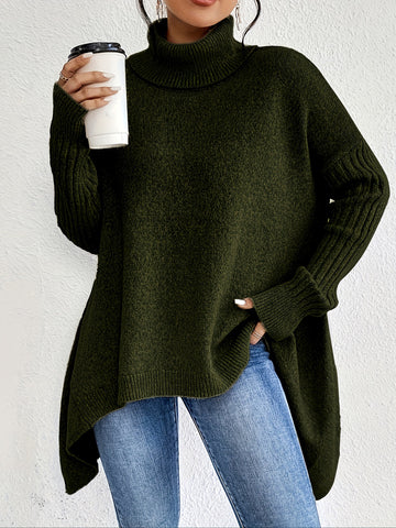 Buy Irregular Turtleneck Sweater Winter Loose Long Sleeve Knitted Tops Leisure Warm Pullover Sweater Women'S Clothing online at Fashionner.