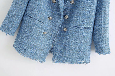 Veste de blazer femme ample en tweed rétro, style décontracté streetwear féminin