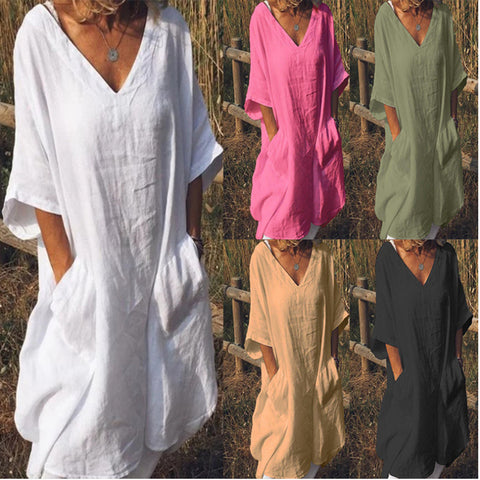 Oversized V-neck midi dress