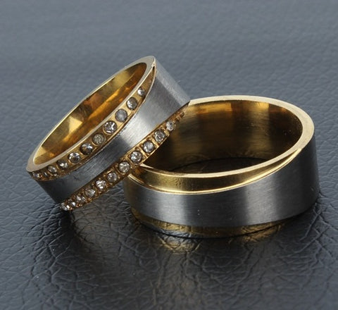 Bague en acier au titane tendance, avec diamant, pour couple