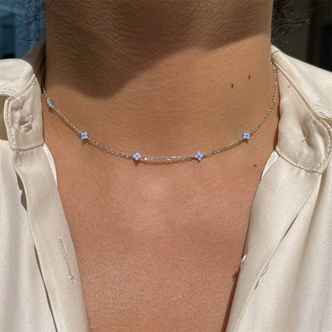 Ins Style Fashion Blue Flower Necklace Vacation Beach Travel Spring Summer Jewelry - Fashionner