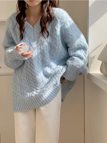 Women's V-neck Twist Lazy Gentle Bow Autumn And Winter Loose Velvet Thickened - Fashionner