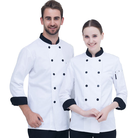 Pure White Double Breasted Chef's Work Clothes Long Sleeved Clothes