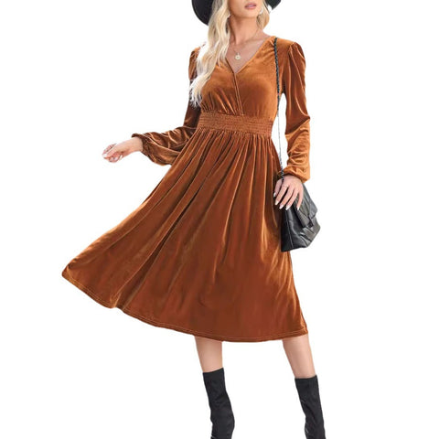 Robe à manches longues de couleur unie pour femmes