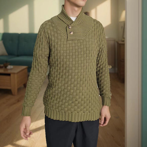 Pull col roulé slim pour homme avec boutons, mode décontractée, couleur unie, vêtement haut