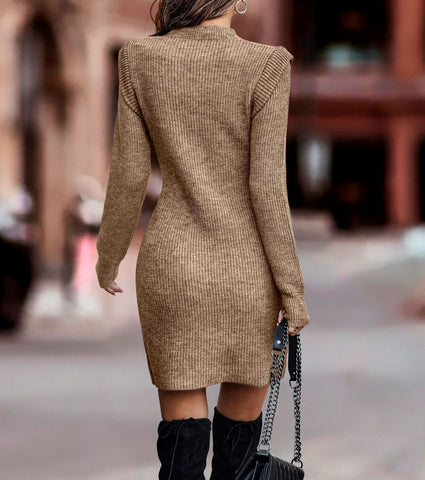 Robe pull sexy à manches longues et col rond de couleur unie