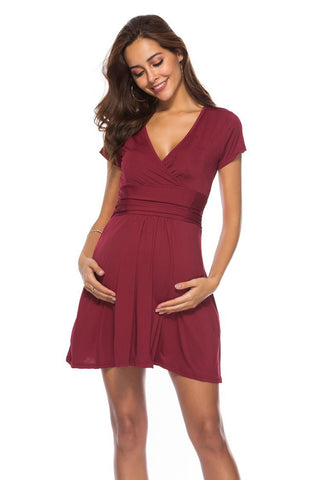 Buy Deep V-neck Maternity Short Sleeve Dress online at Fashionner.