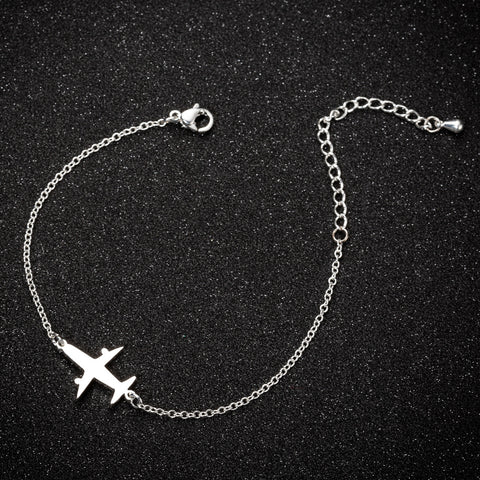 Bracelets en acier inoxydable, chaînes pendentifs avec motif avion simple, bracelet à breloques tendance pour femmes, cadeaux de fête de bijoux