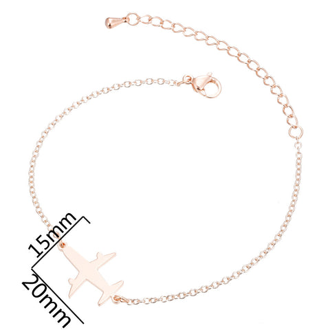 Bracelets en acier inoxydable, chaînes pendentifs avec motif avion simple, bracelet à breloques tendance pour femmes, cadeaux de fête de bijoux