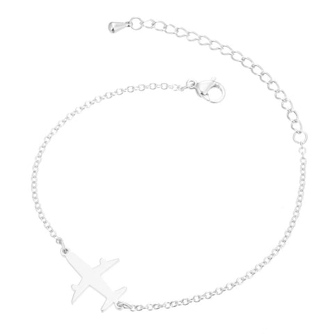 Bracelets en acier inoxydable, chaînes pendentifs avec motif avion simple, bracelet à breloques tendance pour femmes, cadeaux de fête de bijoux