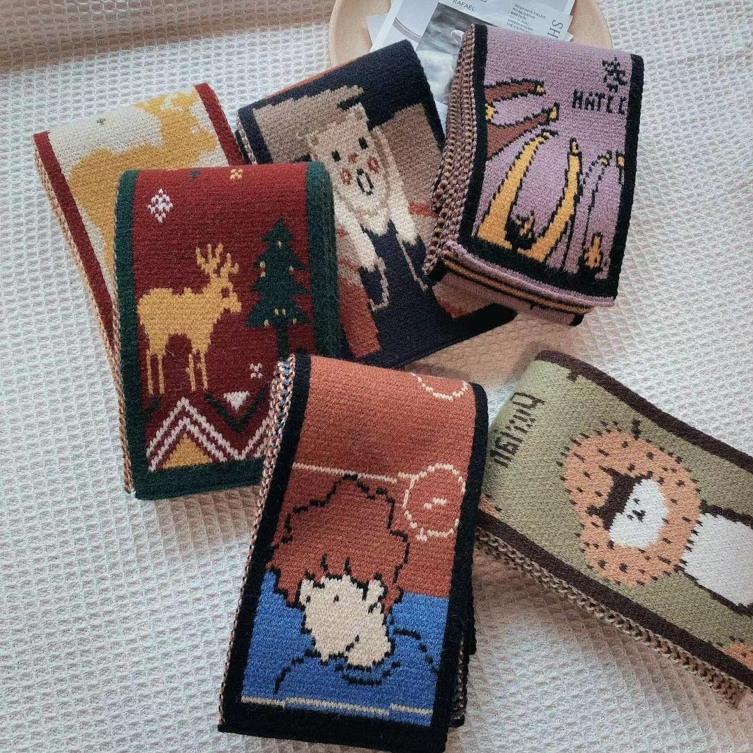 Buy Winter Warm Neck Scarf For Women Cartoon Printed Kerchief Knitted Scarfs online at Fashionner.