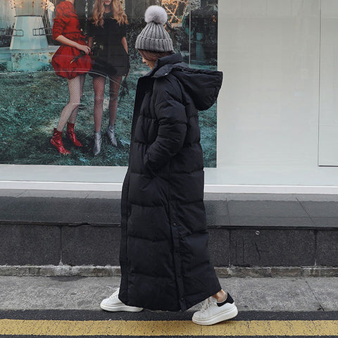 Manteau long d'hiver chaud à capuche, veste parka épaisse pour femme