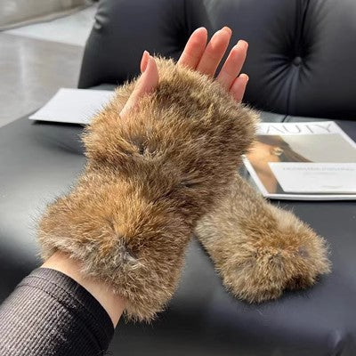 Gants doux, chauds et épais en fourrure de lapin Rex