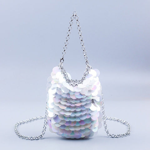 Sac à main en sequins écailles de poisson en métal tissé à la main, pochette de soirée pour téléphone portable, sac à bandoulière pour femme