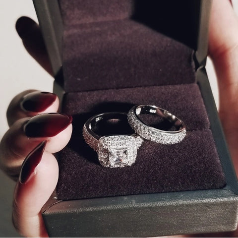 Bague de couple zircon blanc