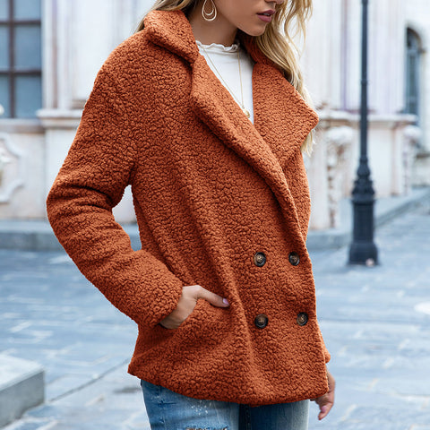 Manteau ample à revers en fourrure, veste d'hiver boutonnée, cardigan, vêtements d'extérieur pour femme